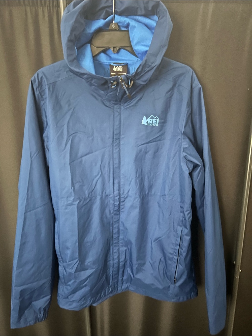 REI Men's Blue Hooded Windbreaker Jacket